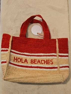 BTB Los Angeles Hola Beaches Straw Boxy Tote Bag